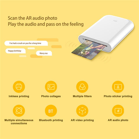 XIAOMI Portable Mini Inkless Bluetooth-compatible Pocket Photo Printer AR Video Photo Printer