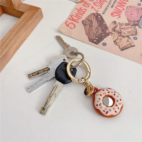 For Apple AirTag Bluetooth-compatible Tracker Donut Design Silicone Case Protective Cover with Ring Buckle