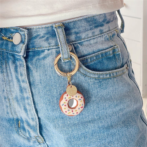 For Apple AirTag Bluetooth-compatible Tracker Donut Design Silicone Case Protective Cover with Ring Buckle