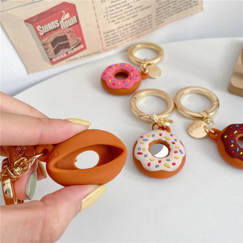 For Apple AirTag Bluetooth-compatible Tracker Donut Design Silicone Case Protective Cover with Ring Buckle