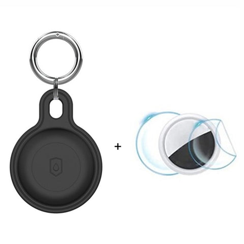 Silicone Case for Apple AirTag Bluetooth-compatible Tracker Keychain Holder Sleeve Waterproof Cover, with Front Back Film Set, with Buckle