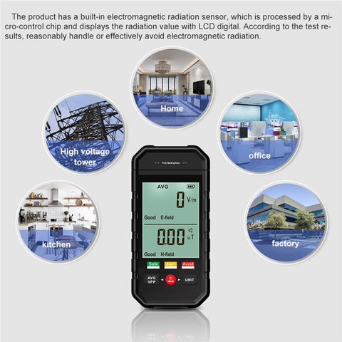 ET925 Electromagnetic Field Radiation Detector Sound Light Alarm Handheld Large Screen EMF Radiation Tester