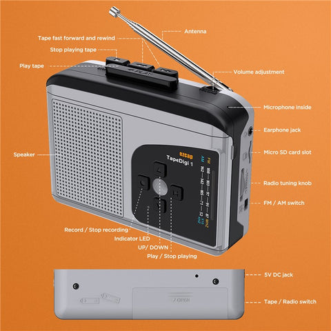 EZCAP 234 Cassette Tape to MP3 Save to TF Card Stereo Converter Cassette Tape Player AM / FM Radio