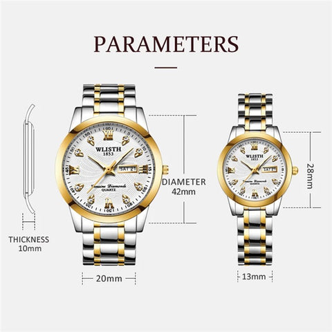 WLISTH Q351 Luminous Quartz Watch Bracelet with Calendar+Week Display