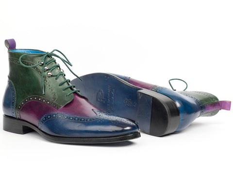 Paul Parkman Wingtip Ankle Boots Three Tone Blue Purple Green (ID#777-BLU-PRP)