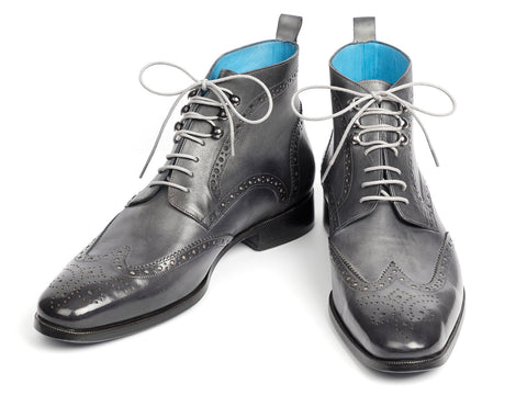 Paul Parkman Wingtip Ankle Boots Gray Hand-Painted (ID#777-GRAY)