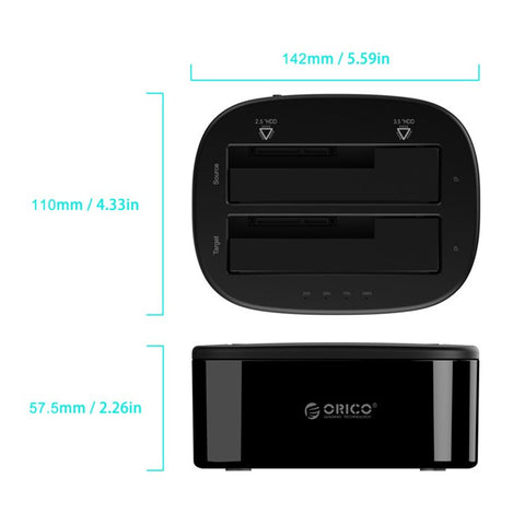 ORICO USB 3.0 SATA Dual-bay Hard Disk Drive Docking Station Enclosure Case for 2.5"/3.5" SDD HDD with Offline Clone Function (6228US3-C)