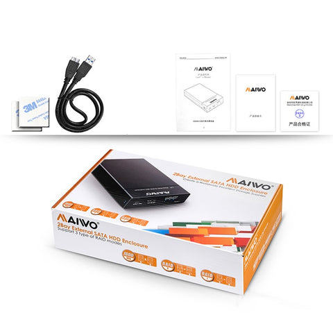 MAIWO K25682 Tool Free USB3.0 Dual Bay 2.5 inch SATA Hard Drive RAID Enclosure Case