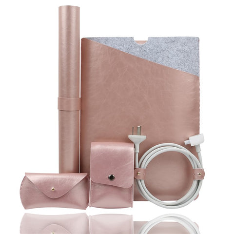 SOYAN Leather Bag Sleeve with Mouse Pouch + Power Supply Bag + Table Mat + Bobbin Winder for MacBook Air/Pro 13.3-inch