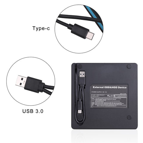 External CD DVD Drive Burner Player to USB 3.0 Type-C Portable Slim DVD/CD Rom RW Rewriter/Writer/Reader
