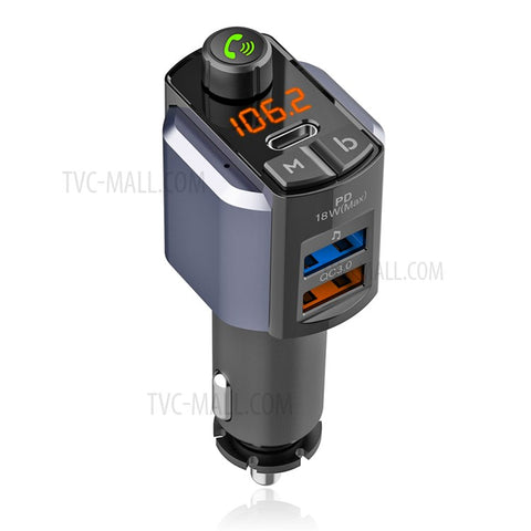 Wireless Bluetooth-compatible Hands Free Car Kit MP3 Player FM Transmitter Dual USB+Type-C PD Fast Car Charger