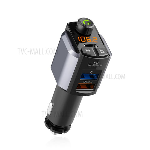 Wireless Bluetooth-compatible Hands Free Car Kit MP3 Player FM Transmitter Dual USB+Type-C PD Fast Car Charger