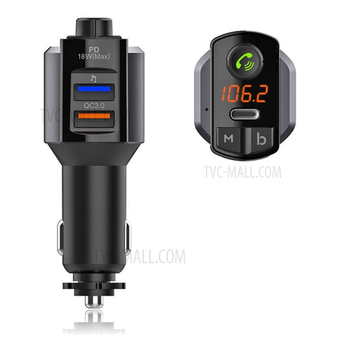 Wireless Bluetooth-compatible Hands Free Car Kit MP3 Player FM Transmitter Dual USB+Type-C PD Fast Car Charger