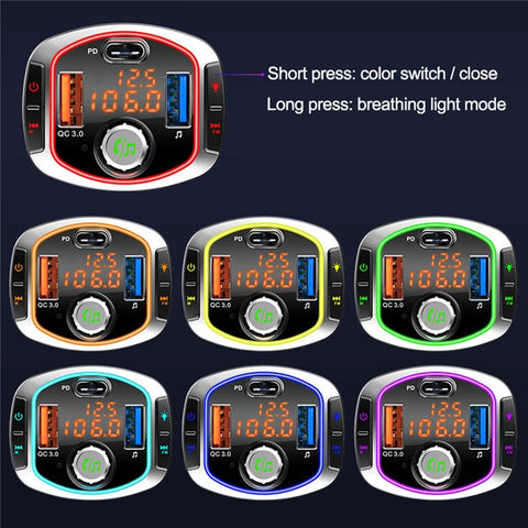 Multifunction Bluetooth-compatible Car FM Transmitter MP3 Player PD+QC3.0 Car Charger