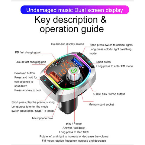 Multifunction Bluetooth-compatible Car FM Transmitter MP3 Player PD+QC3.0 Car Charger