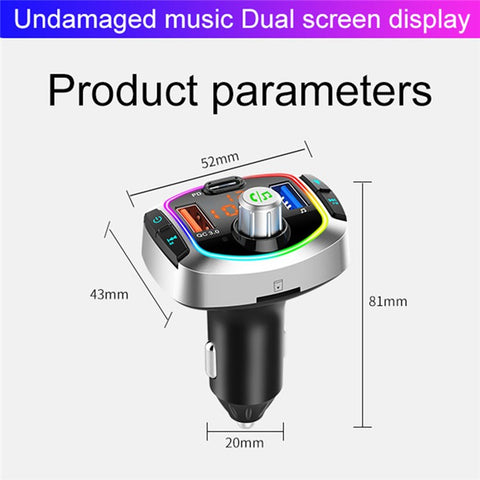 Multifunction Bluetooth-compatible Car FM Transmitter MP3 Player PD+QC3.0 Car Charger