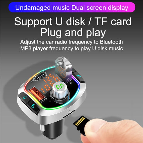 Multifunction Bluetooth-compatible Car FM Transmitter MP3 Player PD+QC3.0 Car Charger