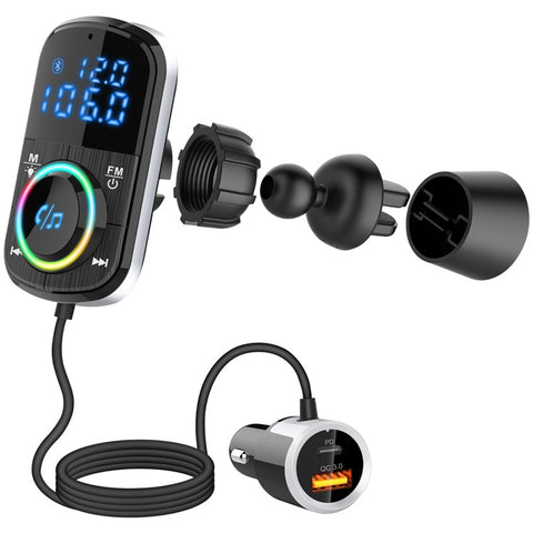 Bluetooth-compatible Car FM Transmitter Audio Adapter Receiver PD & QC3.0 Bluetooth-compatible Car Adapter Colorful LED Backlit