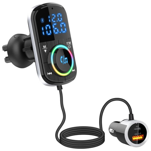 Bluetooth-compatible Car FM Transmitter Audio Adapter Receiver PD & QC3.0 Bluetooth-compatible Car Adapter Colorful LED Backlit