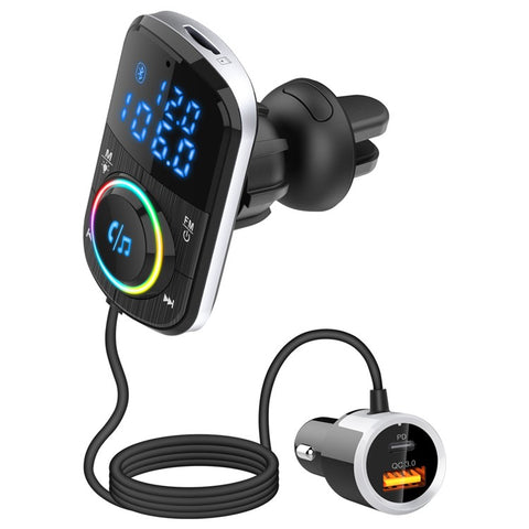 Bluetooth-compatible Car FM Transmitter Audio Adapter Receiver PD & QC3.0 Bluetooth-compatible Car Adapter Colorful LED Backlit