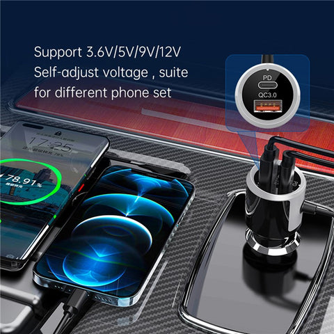 Bluetooth-compatible Car FM Transmitter Audio Adapter Receiver PD & QC3.0 Bluetooth-compatible Car Adapter Colorful LED Backlit