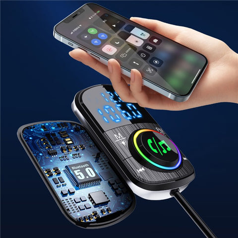 Bluetooth-compatible Car FM Transmitter Audio Adapter Receiver PD & QC3.0 Bluetooth-compatible Car Adapter Colorful LED Backlit