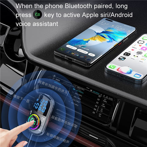 Bluetooth-compatible Car FM Transmitter Audio Adapter Receiver PD & QC3.0 Bluetooth-compatible Car Adapter Colorful LED Backlit