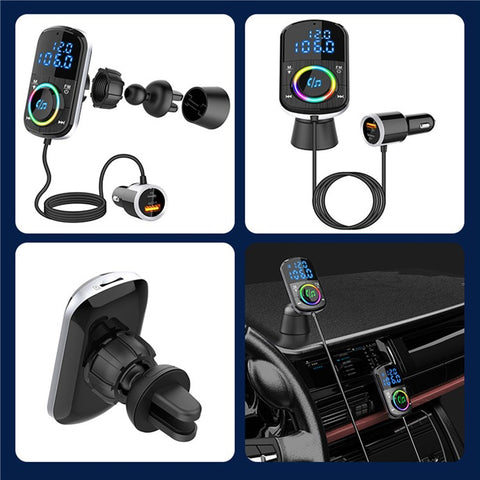 Bluetooth-compatible Car FM Transmitter Audio Adapter Receiver PD & QC3.0 Bluetooth-compatible Car Adapter Colorful LED Backlit
