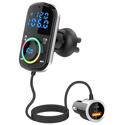 Bluetooth-compatible Car FM Transmitter Audio Adapter Receiver PD & QC3.0 Bluetooth-compatible Car Adapter Colorful LED Backlit