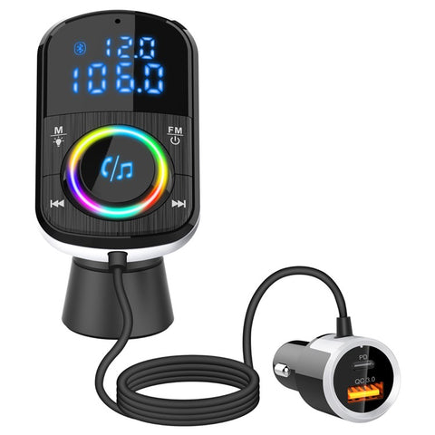 Bluetooth-compatible Car FM Transmitter Audio Adapter Receiver PD & QC3.0 Bluetooth-compatible Car Adapter Colorful LED Backlit