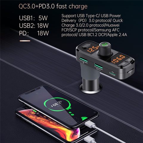 BC70 Car MP3 Bluetooth-compatible Hands-free FM Transmitter Radio Music Player Dual USB QC3.0+PD Charger