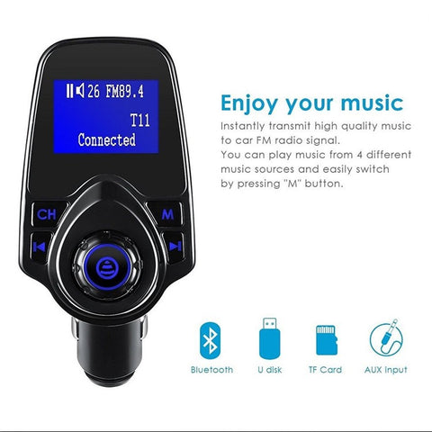 T11 Bluetooth-compatible Car Kit MP3 Music Player Adapter FM Transmitter Dual USB Charger Support U-disk/TF/AUX (CE/FCC/RoHS)
