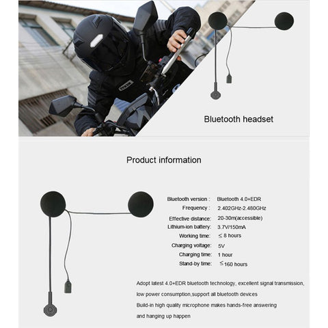 Wireless Bluetooth-compatible Headset Motorcycle Helmet Handsfree Music Calling Headphone