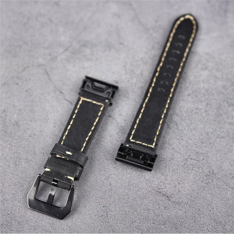 For Garmin Fenix 5 Genuine Cow Leather Watch Band Crazy Horse Texture Replacement Strap