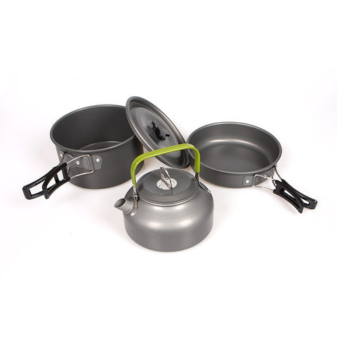 HALIN Outdoor Camping Picnic Pot + Pan + Teapot Cookware Set for 2-3 People