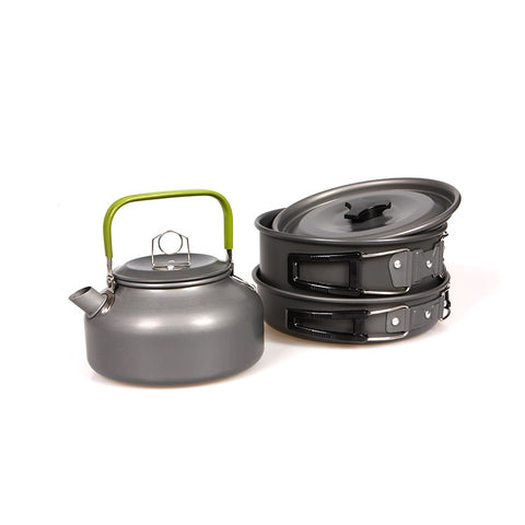 HALIN Outdoor Camping Picnic Pot + Pan + Teapot Cookware Set for 2-3 People