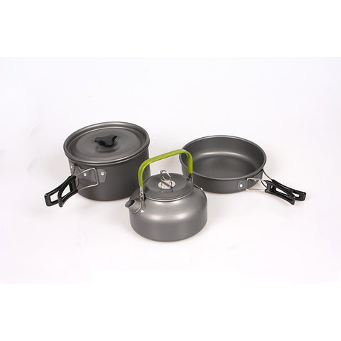HALIN Outdoor Camping Picnic Pot + Pan + Teapot Cookware Set for 2-3 People