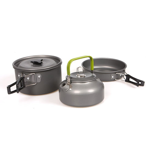 HALIN Outdoor Camping Picnic Pot + Pan + Teapot Cookware Set for 2-3 People
