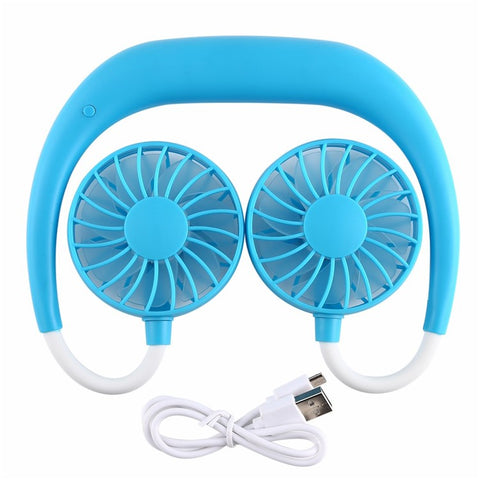 Wearable Neckband Mini Dual-Fans 3 Wind Speeds Adjustable USB Rechargeable