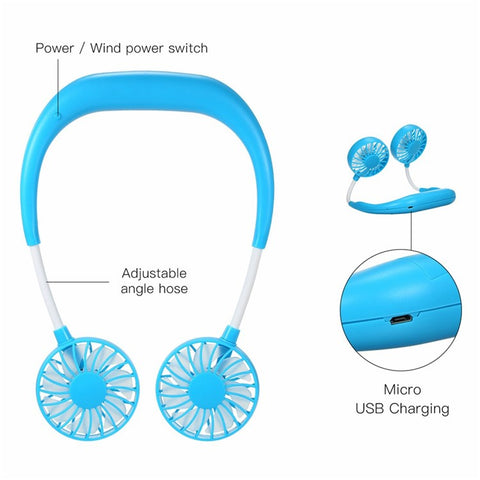 Wearable Neckband Mini Dual-Fans 3 Wind Speeds Adjustable USB Rechargeable