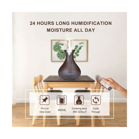 550ML Wood Grain Air Humidifier Vase Shape Mute Aroma Essential Oil Diffuser with Remote Control