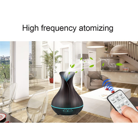 550ML Wood Grain Air Humidifier Vase Shape Mute Aroma Essential Oil Diffuser with Remote Control