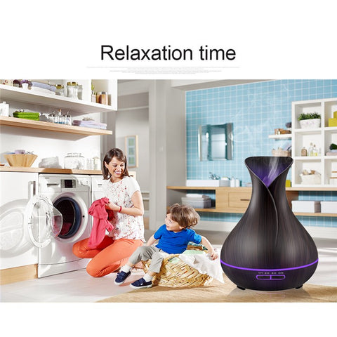 550ML Wood Grain Air Humidifier Vase Shape Mute Aroma Essential Oil Diffuser with Remote Control