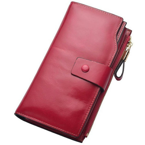 2003# Multi Card Slot Zipper Clutch Wallet Top Layer Cowhide Leather Vintage Style Purse for Women
