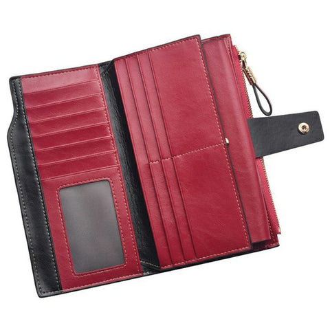 2003# Multi Card Slot Zipper Clutch Wallet Top Layer Cowhide Leather Vintage Style Purse for Women