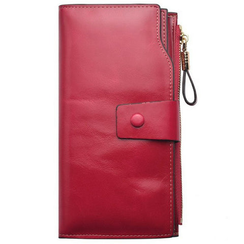 2003# Multi Card Slot Zipper Clutch Wallet Top Layer Cowhide Leather Vintage Style Purse for Women