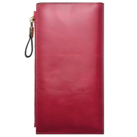 2003# Multi Card Slot Zipper Clutch Wallet Top Layer Cowhide Leather Vintage Style Purse for Women