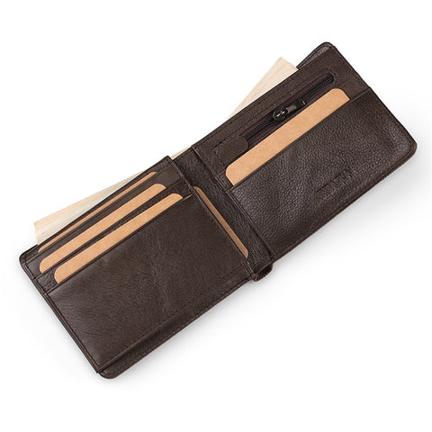 Men Genuine Leather Purse Multi-slot Large Compartment Zipper Wallet