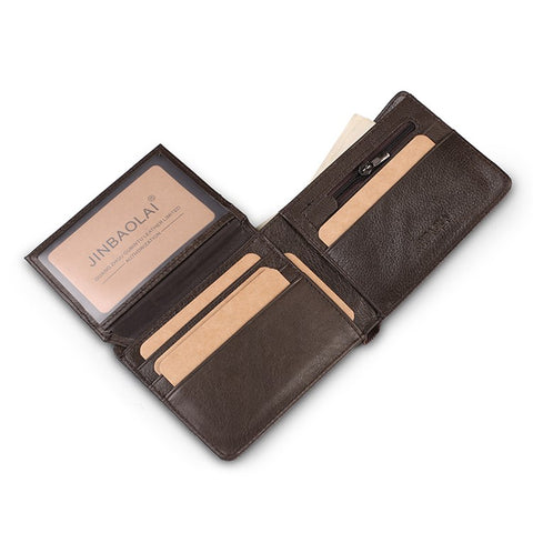 Men Genuine Leather Purse Multi-slot Large Compartment Zipper Wallet