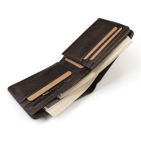 Men Genuine Leather Purse Multi-slot Large Compartment Zipper Wallet